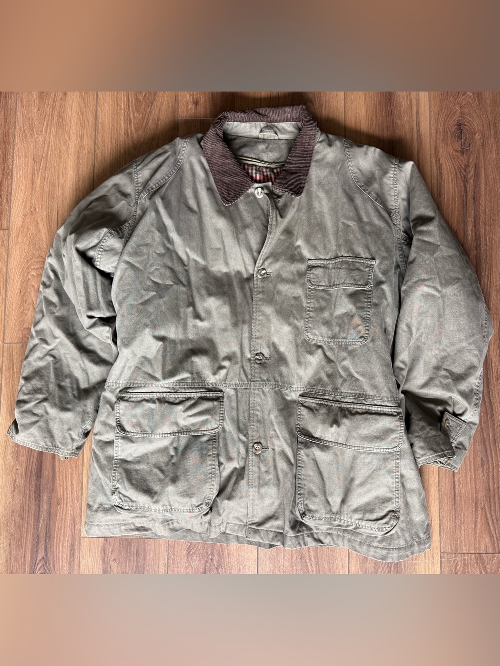 VTG Eddie Bauer Jacket Mens XL Green Barn Chore Goose Down Field Corduroy Faded